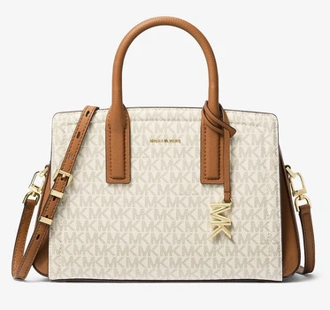 Женская сумка Michael Kors Laila Small Signature Logo Satchel VANILLA/ACORN
