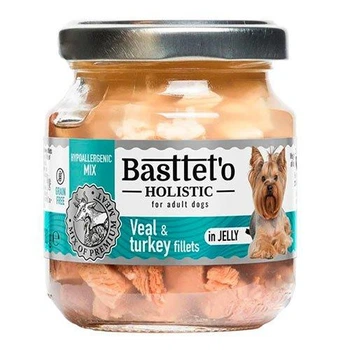 Вологий корм Basttet`O Holistic для собак з шматочками філе індички та телятини в желе 130г