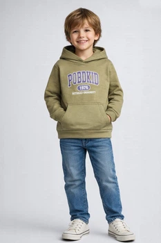 Худі дитячий для хлопчика на флісі кольору хакі KIDS розмір 130 (205992)