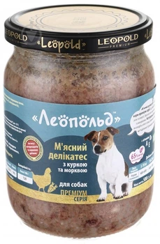 Вологий корм Леопольд М'ясний делікатес для собак з куркою та морквою 500г*6шт