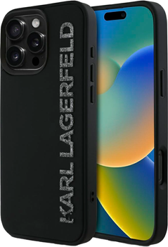Панель Karl Lagerfeld HC 3D Rubber Elongated Glitter для iPhone 16 Pro Black (3666339357023)