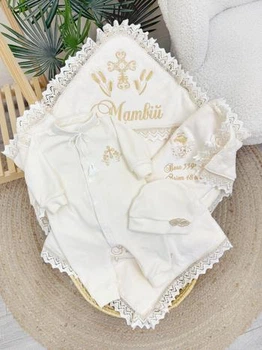 Крестильный набор для мальчика Family Tradition велюровая махра плюш велюр с вышивкой и кружевом айвори Матвейчик