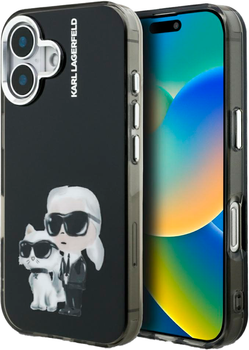 Панель Karl Lagerfeld IML Aquarelle Karl & Choupette & Logo для iPhone 16 Black (3666339464745)