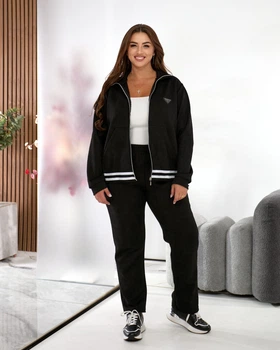 Жіночий прогулянковий костюм із замши (кофта + брюки) Uaclothes 58/60 Чорний (like35379-158001373)