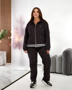Жіночий прогулянковий костюм із замши (кофта + брюки) Uaclothes 58/60 Графітовий (like35382-158031373)