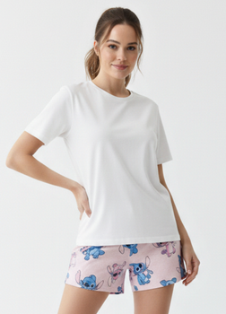 Женская пижама Primark Disney STITCH T-Shirt Shorts М Хлопковая для дома и сна Пудровый (9016)