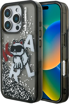 Панель Karl Lagerfeld Liquid Glitter Choupette Logo для iPhone 16 Pro Max Black (3666339464059)