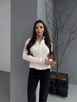 Кофта женская на молнии с вязаного трикотажа One size Белая 2503