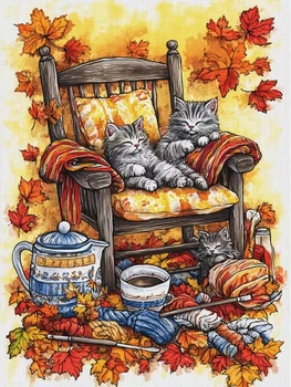 Набор для вышивания по нанесенному на канву рисунку "Cats on a chair". AIDA 16CT, 30*40 см.