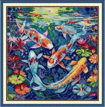 Набор для вышивания по нанесённой на канву схеме "Koi 4".AIDA 14CT printed , 36*37 см