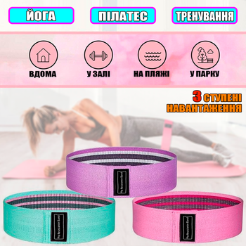 Резинки для фитнеса Sportics 3 шт Эспандер для ног, рук с антискользящими полосами Разноцветные