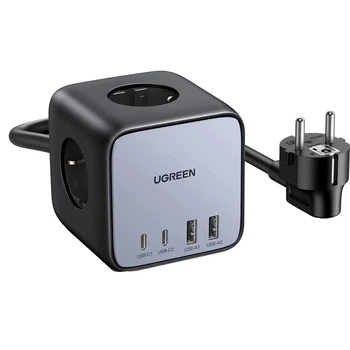 Зарядний пристрій Ugreen CD268 65W Diginest Cube 2 USB-C 2 USB-A з розетками чорно-сіре (LKMTR_807833)