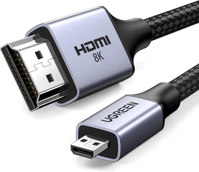 Перехідник кабель UGREEN Micro HDMI-HDMI 2.1 Aluminum Shell Braided 48Gbps Ultra High Speed 1 м Black (HD164)