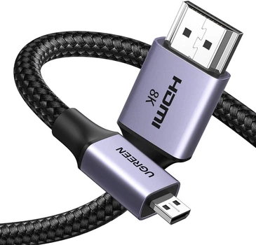 Переходник кабель UGREEN Micro HDMI-HDMI 2.1 Aluminum Shell Braided 48Gbps Ultra High Speed 2м Black (HD164)