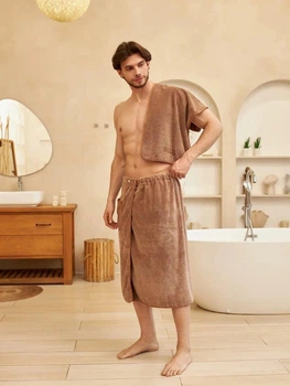 Банный комплект для мужчин микрофибра 85х150 Бежевый (Д-novo-m-sauna-0040)
