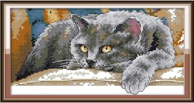 Набір для вишивання за нанесеною на канву схемою "Black cat". AIDA 14CT printed, 28*16 см