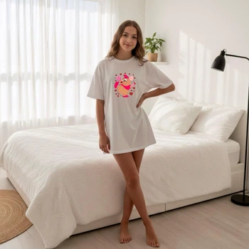 Пижама-футболка свободного кроя для девочки с ярким рисунком onesize 134-146 белый