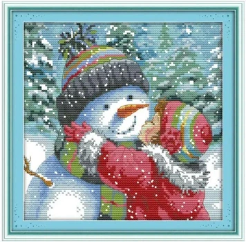Набор для вышивания крестиком по нанесённой на канву схеме "Kiss the snowman" . AIDA 14CT printed, 27*27 см