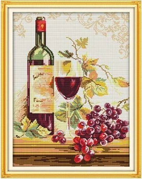 Набор для вышивания по нанесённой на канву схеме "Grapes and Wine 2". AIDA 14CT printed, 34*43 см