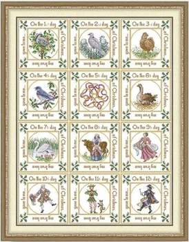 Набор для вышивания по нанесённой на канву схеме "The Twelve Days of Christmas". AIDA 14CT printed, 64*82 см