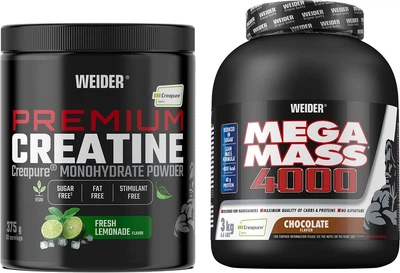 Набор Weider Premium Creatine Creapure порошок 375 г Лимонад + Weider Mega Mass 4000 порошок 3 кг Шоколад Mass Gainer (8414192349267) + (4044782325452)