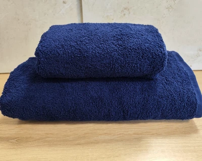 Набор турецких махровых однотонных полотенец Zeron 50х90+70х140 Dark Blue плотность 500 г/м2