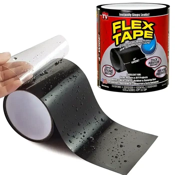 Водонепроникна стрічка Flex Tape 150х10см чорний універсальний ремонтний скотч клейка стрічка для шкіри текстилю 1 рулон