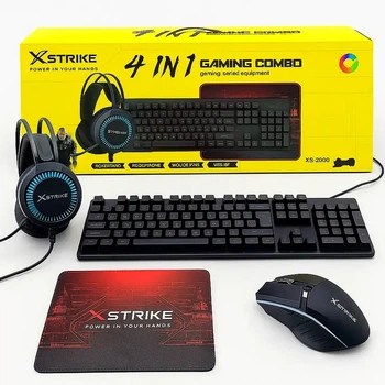 Комплект клавіатура миша RGB USB килимок навушники XSTRIKE XS-2030 для ігор чорний метал силіконове покриття