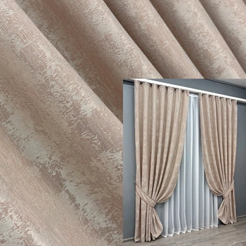 Комплект готовых штор VR-Textil Жаккард Sultan YL № 1290ш Бежево-пудровый 150х270 см 2 шт (33-0143)
