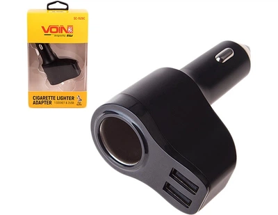 Разветвитель прикуривателя Voin 1 выход + 2 USB 2400 mAh 12/24V (SC-1528C)