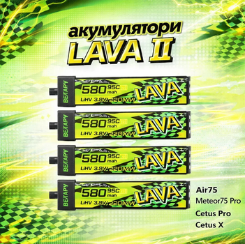 Аккумулятор LAVA II 1S LiHV 95C Betafpv увеличенная ёмкость 580mAh высокая мощность для FPV дронов
