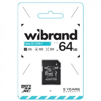 Карта пам'яті Wibrand MicroSDXC 64gb UHS-1 10 Class + Adapter Чорний
