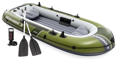 Лодка трехместная надувная до 360 кг, 295х137х43 см, с веслами и насосом, Intex Seahawk 3, зеленый