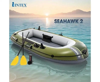Лодка двухместная надувная до 240 кг, 236х114х41 см, с веслами и насосом, Intex Seahawk 2, зеленый