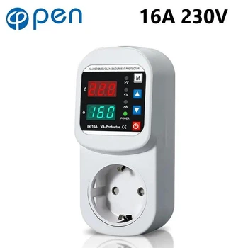 Реле напруги в розетку Pen OP2267D з регулятором напруги та струму 16A