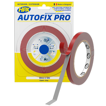Професійна автомобільна двостороння клейка стрічка HPX Autofix PRO 9 мм x 5 м Сіра (AF0905)