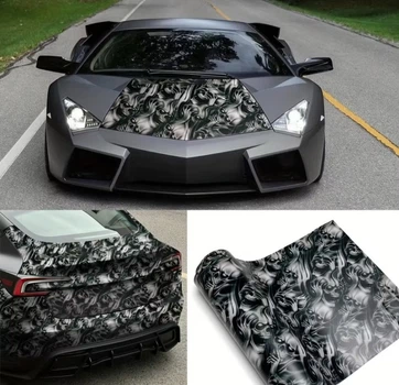 Автомобильная виниловая пленка Череп для авто и мото ширина 10 см длина 150 см Black Skull Design