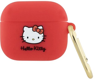 Чехол Hello Kitty Silicone 3D Kitty Head для Apple AirPods 3 Red (3666339189747)