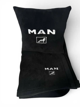 Плед и подушка в авто с вышитым логотипом MAN | №3 | черный флис 260г/м2 размер M