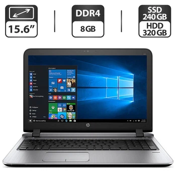 Ноутбук HP ProBook 450 G3 / 15.6" (1366x768) TN / Intel Core i3-6100U (2 (4) ядра по 2.3 GHz) / 8 GB DDR4 / 240 GB SSD + 320 GB HDD / Intel HD Graphics 520 / WebCam / DVD-ROM б/в
