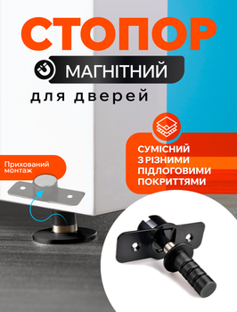 Стопор для дверей обмежувач відкривання дверей прихований стопер дверний фіксатор магнітний підлоговий 28 мм чорний магнітні (FDP2803)