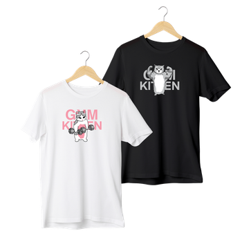 Футболка «Gym Kitten для пари» XL Чорний і S Бліий