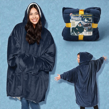 Плед-толстовка Huggle Hoodie Синий теплый плед-халат с капюшоном и рукавами