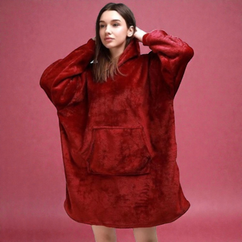 Плед-толстовка Huggle Hoodie Бордовий теплий плед-халат з капюшоном і рукавами