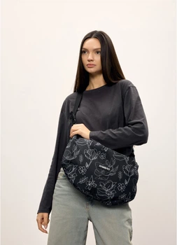 Женская тканевая сумка Хобо SAMBAG Черный с принтом Blossom (5164050528)