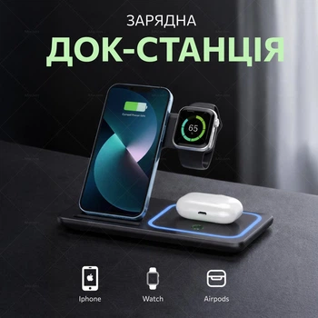 Беспроводная зарядная док-станция 3 в 1 для iPhone 12–16 Pro Max, Apple Watch Ultra/SE и AirPods, быстрая зарядка 15W, сложная док-станция USB-C