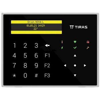 Сенсорна клавіатура для сигналізацій TIras K-GLCD+ 12V 2 зони підключення та вихід Чорний