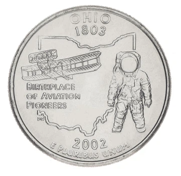 Монета США 25 центов (квотер) 2002 P «Штаты и территории - Огайо» UNC (KM#332)