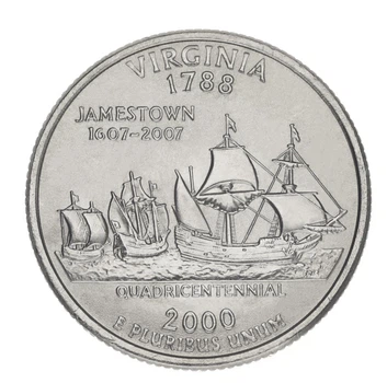 Монета США 25 центов (квотер) 2000 P «Штаты и территории - Вирджиния» UNC (KM#309)