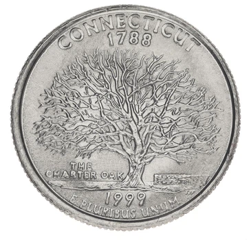 Монета США 25 центов (квотер) 1999 D «Штаты и территории - Коннектикут» UNC (KM#297)
